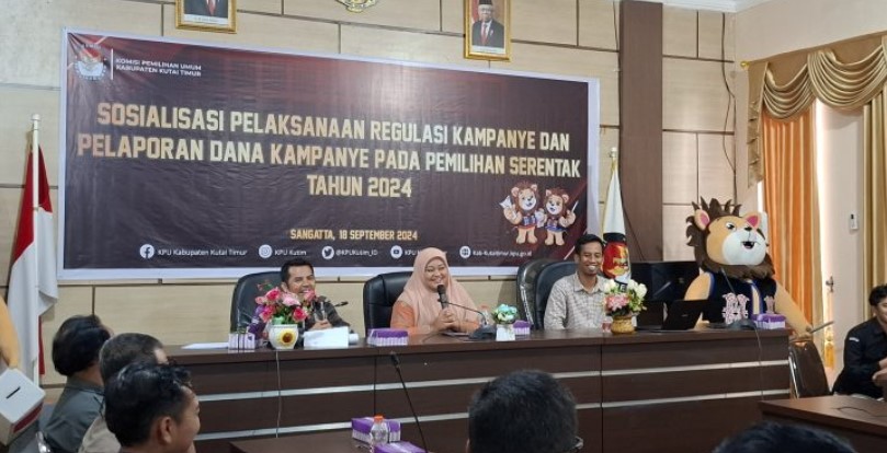 Jelang Kampanye, KPU Kutim Atur Dana dan APK Paslon KPU Kutai Timur menggelar sosialisasi regulasi kampanye dan pelaporan dana kampanye di Kantor KPU, Rabu (18/9/2024)